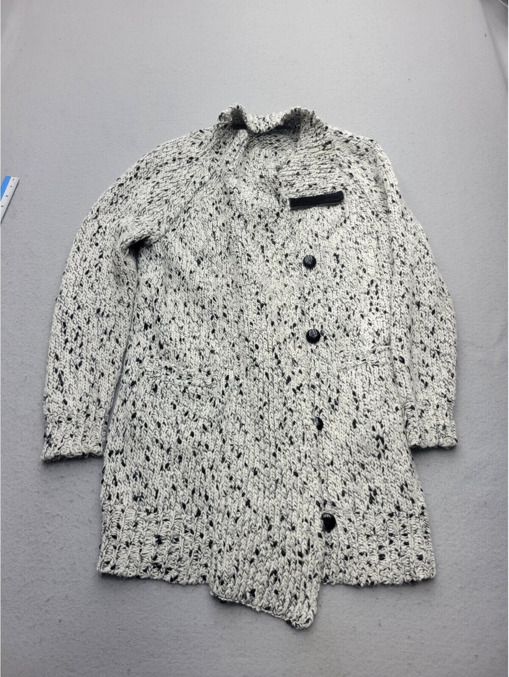 J.Crew Women's Sweater Coatigan Large Black White Birdseye Pockets Buttons